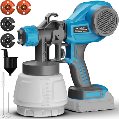 Tilswall Pistolet à Peinture sans Fil HVLP, Réservoir 1000mL, Débit 550 ML/Min, 4 Buses et 3 Motifs, Compatible Batterie 18V (sans Batterie)
