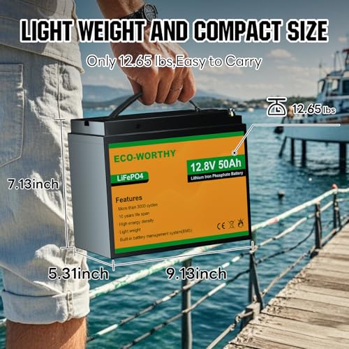 image for ECO-WORTHY 12V 50Ah Trolling Motor LiFePO4 Lithium Battery with BMS, 3