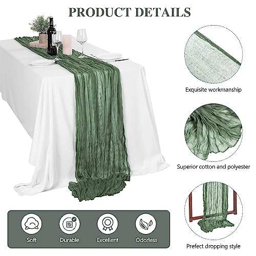 Mceast 12 Pieces Cheese Cloth Gauze Table Runner 11.2 Feet X 35.5 Inch Gauze Table Runner Rustic Boho Cheesecloth Table Cloth For Wedding,Birthday,Romantic Candlelight Dinner Table Decor (Smoke Green) #TOP2