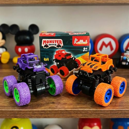 Kriiddaank Kriddaank Pack of 2 4x4 Monster Truck for Kids - Friction Powered Stunt Cars with 360° Spin Action - 4WD Push and Go Toy Vehicles for Toddlers, Boys & Girls Aged 3-7 Years (Multicolor)