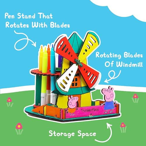 Image of Peppa Pig DIY Windmill Pen Stand | Learn About Electricity & Windmills | Color & Build Rotating Pen Stand | STEM Educational Toy for Kids Age 3,4,5,6 Years| Science & Learning Toy