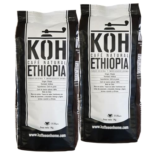 KoffeeONHOME Café Etiopia en Grano Arábica Tueste Natural 2x1 kg - 2 kg