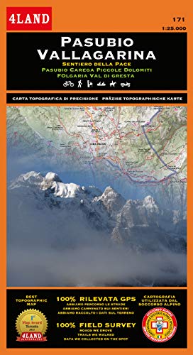 Pasubio Vallagarina. Sentiero della pace. Pasubio Carega Piccole Dolomiti Folgaria Val di Gresta. Carta topografica di precisione 1:25.000 n. 171