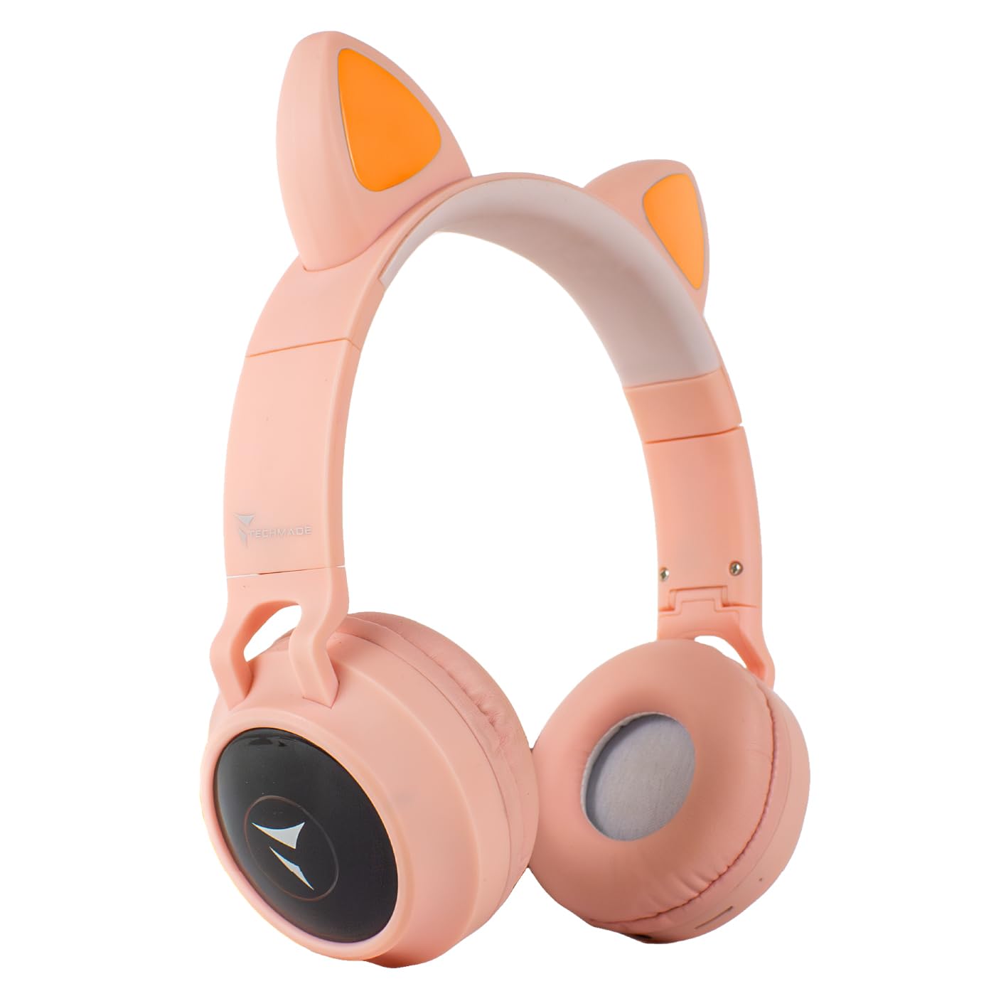 TECHMADE - Cuffie Bluetooth con Orecchie di Gatto | LED Luminosi | Microfono Integrato per IOS/Android/PC | Modalità Radio FM | Compatibili con SD Card e Cavo Jack | Colore Rosa