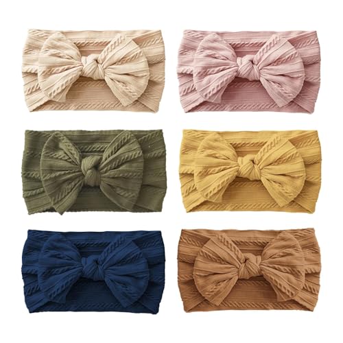 Image of Fecawd 6PCS Baby Headbands, Girls Headbands with Bows, Soft Stretchy Nylon Hair Bands Hair Accessories for Newborn Infant Toddler