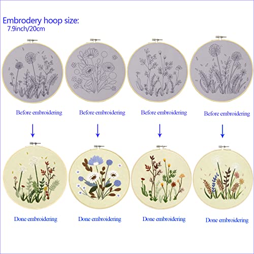 Image of Bonroy 4 Sets Embroidery Set for Beginners, Art Craft, Easy Sewing Embroidery Kit Includes Embroidered Clothes with Patterns, Embroidery Hoops, Instruction Manual, Colorful Stitch Set (2 Most)