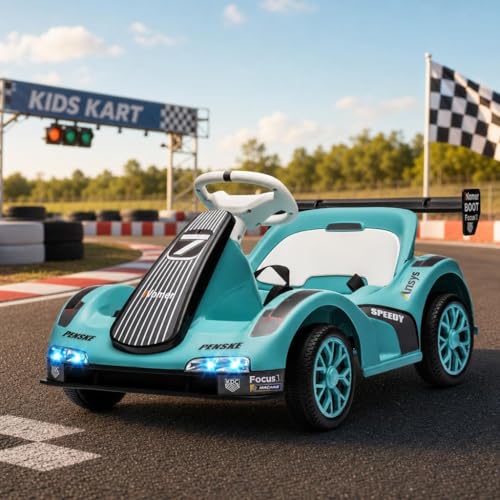 Kids Electric Drift Go Kart, Dual Motor Ride-on Car with LED Lights, Safety Belt & 2.4G Remote Control for Ages 3-12