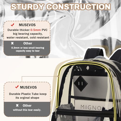 Image of MUSEVOS Clear Backpack, Heavy Duty See Through Book Bag for Work, Security, Concerts, College Transparent PVC bookback Stadium Approved,Black(Semi-transparent)