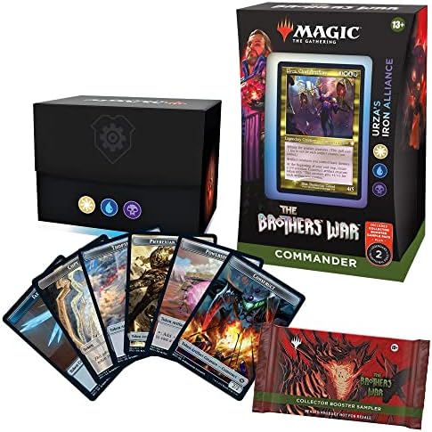 Magic: The Gathering The Brothers War Retro-Frame Commander Deck - Urza's Iron Alliance (White-Blue-Black) + Collector Booster Sample Pack