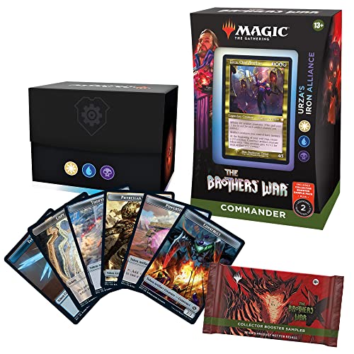 Magic: The Gathering The Brothers’ War Retro-Frame Commander Deck - Urza\'s Iron Alliance (White-Blue-Black) + Collector Booster Sample Pack