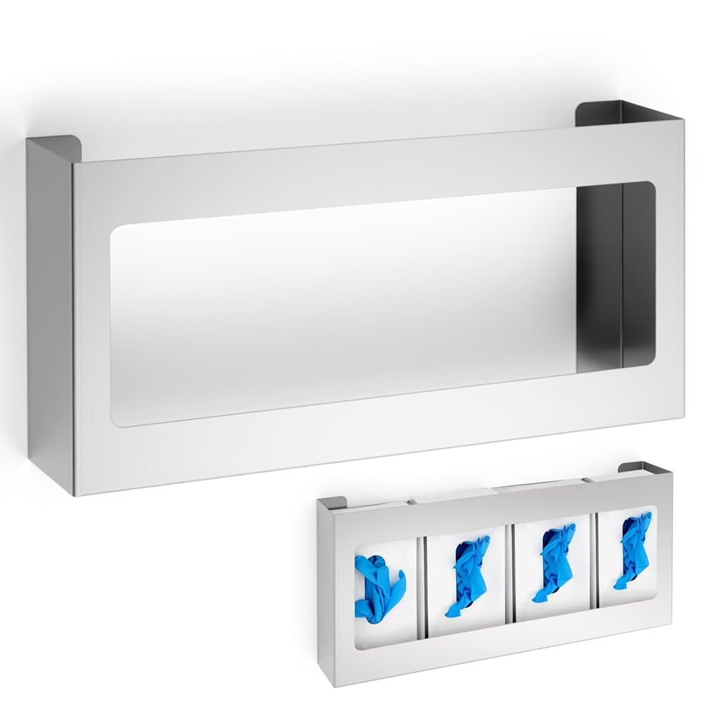 UDSKNV[KSL Glove Box Holder/Dispenser Stainless Steel Quad Wall Mounted Glove Box Organizer