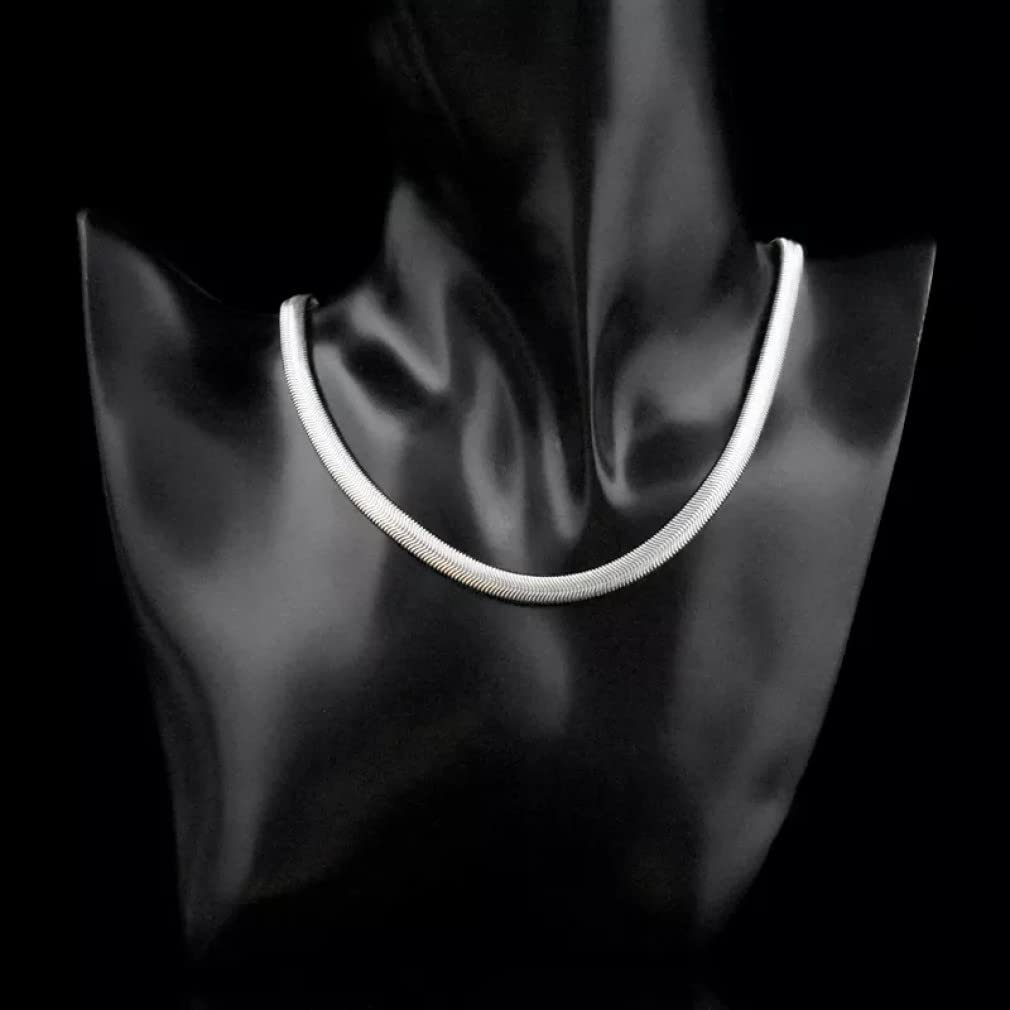 Collar de Plata de Ley 925 con Cadena de Serpiente Plana de clavícula para Mujer y Hombre, Collares de joyería