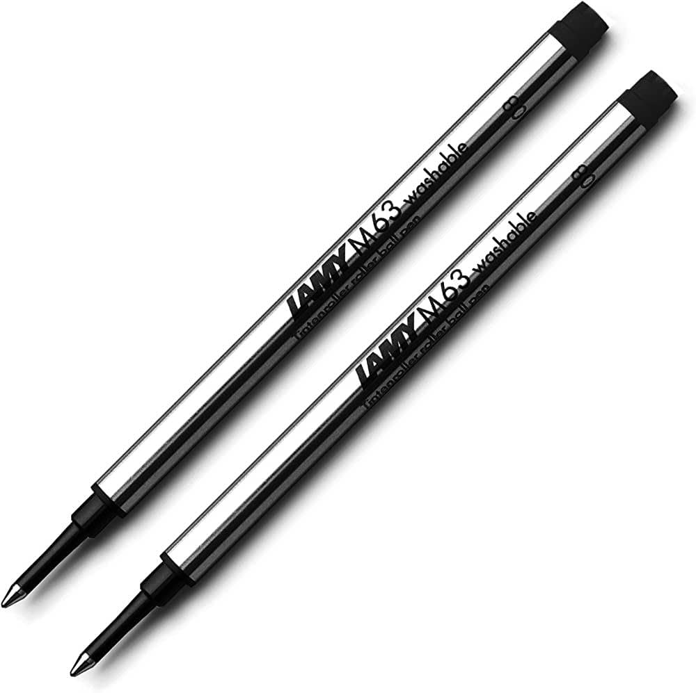 Lamy M63 2-pack of large-capacity metal rollerball refills - Original replacement refills for all rollerball pens with cap - Document-proof - Broad line width in black ink