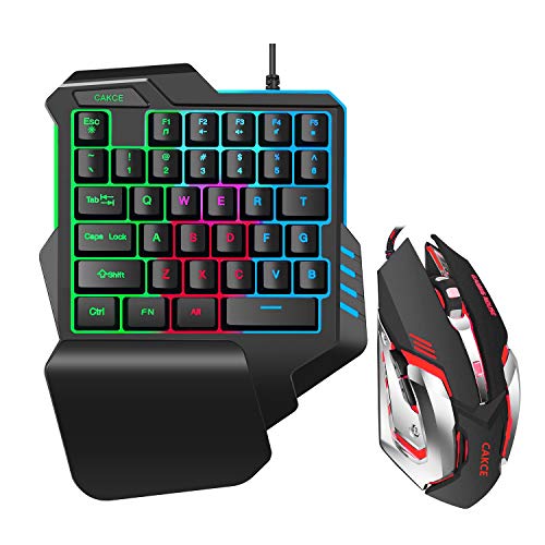 One Hand RGB Gaming Keyboard and Mouse Combo,USB Wired Gaming Keyboard with Wrist Rest and Backlit Gaming Mouse for Gaming,Ergonomic Mechanical Feeling Game Keyboard and Mouse