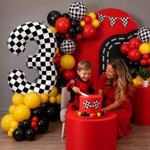 Image of KatchOn 3rd Birthday Number Balloons, 40 Inch Checkered Foil 3 Balloons