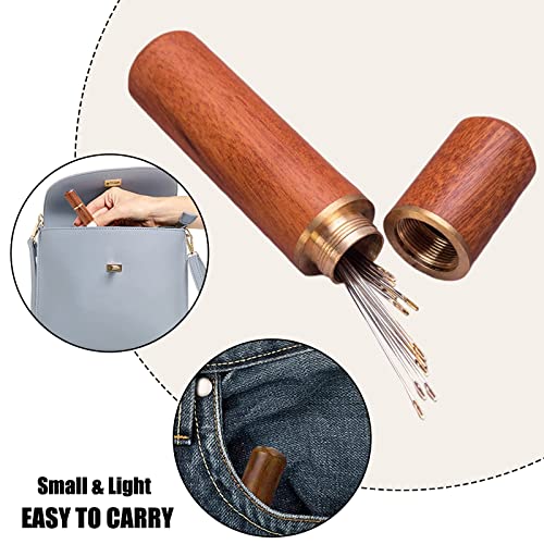 Self Threading Needles for Hand Sewing - 24 Pieces Easy Thread Needles for Hand Sewing,Embroidery Side Threading Hand Sewing Needles with Wooden Needle Case Carving Pattern - YAWALL - Thumbnail 5