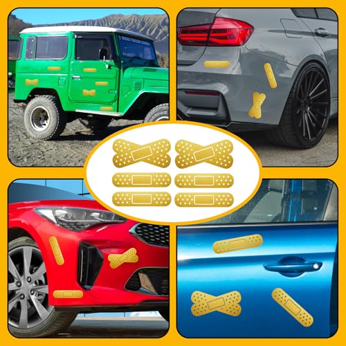 Image of Vinyl Car Stickers Gold Band Aid Car Decals Funny Car Vinyl Stickers Waterproof Auto Scratch Cover Sticker Cars Bandage Bumper Decals Band-Aid Car Decorations for Cars Dent Crack Damage