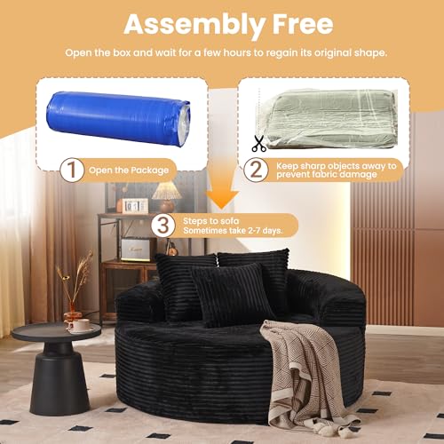 Image of HOOOWOOO Cloud Round Couch for Living Room,Oversized Single Sofa No Assembly,Matching Plush Corduroy Chaise Lounge Accent Chair for 1 to 2 Persons(Black)