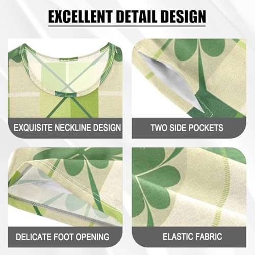 Summer Pajama Set Four-leaf Clover Checked Seamless Pattern, Short Sleeve Sleepwear Nightwear4