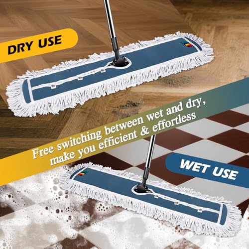 Image of 42 inch Commercial Mop,MASTERTOP Heavy Duty Dust Floor Mop with 52 inch Long Handle,Large Industrial Wet Dry Mops,Sweeper Broom for Hardwood, Tile, Laminate,Garage,School,Mall - 1 Cotton & 1 Microfiber Pad