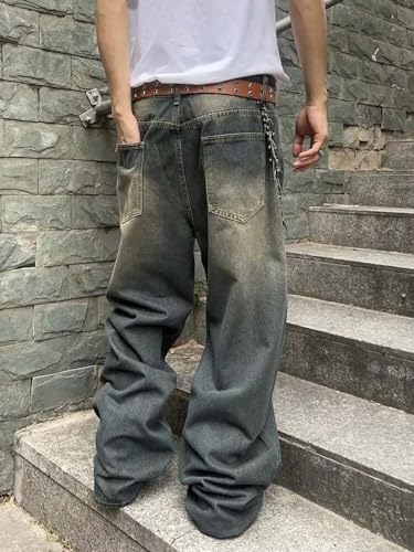Image of KOTTY Baggy-Fit Denim: Men Zip Fly Washed Cotton Spandex Lightweight Durable Everyday Streetwear Baggy Fit Jeans