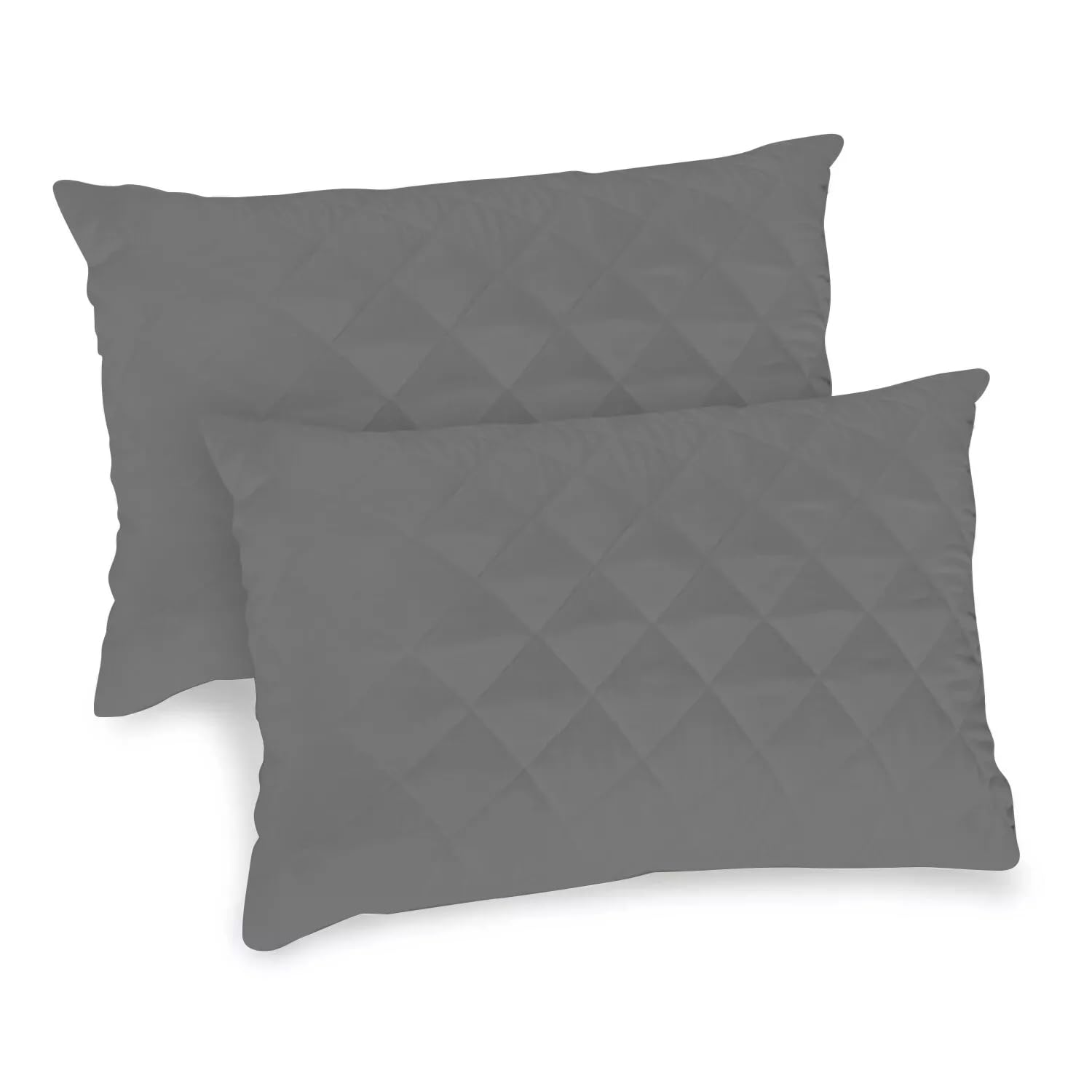 Quilted Mattress Protector Charcoal Grey Breathable Mattress Pad Deep Fitted Mattres Cover Anti Allergy Super Soft Cosy Quilted Mattress Protectors (Pillow Protector Pair)