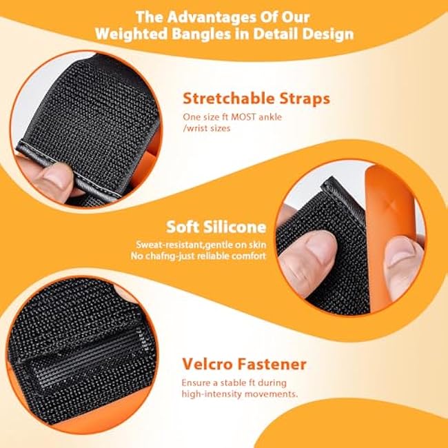 Wrist and Ankle Weights for Women&Men - Adjustable Pilates Weighted Bangles, 2 lbs Weighted Arm Bands Foot Leg Weights for Walking, Yoga, Training, Exercise, Running, Set of 2 (1LB Each)