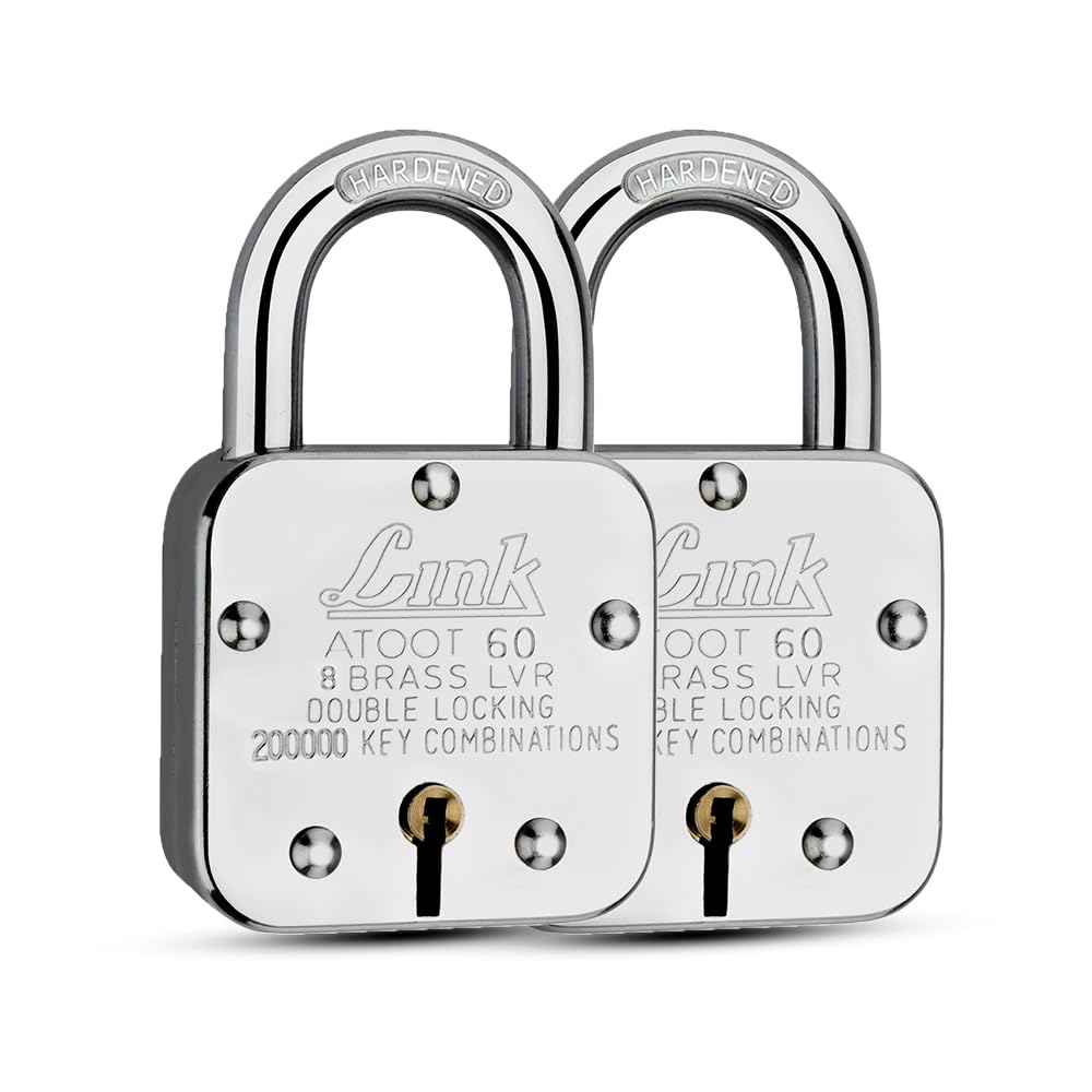 Link® Atoot 60mm Lock | 2 Lakhs Key Combinatiosn | Steel Body | Hardened Shackle | 8 Brass Levers | Made in India |Each Padlock with 3 Silver Keys (Pack of 2)-image-12