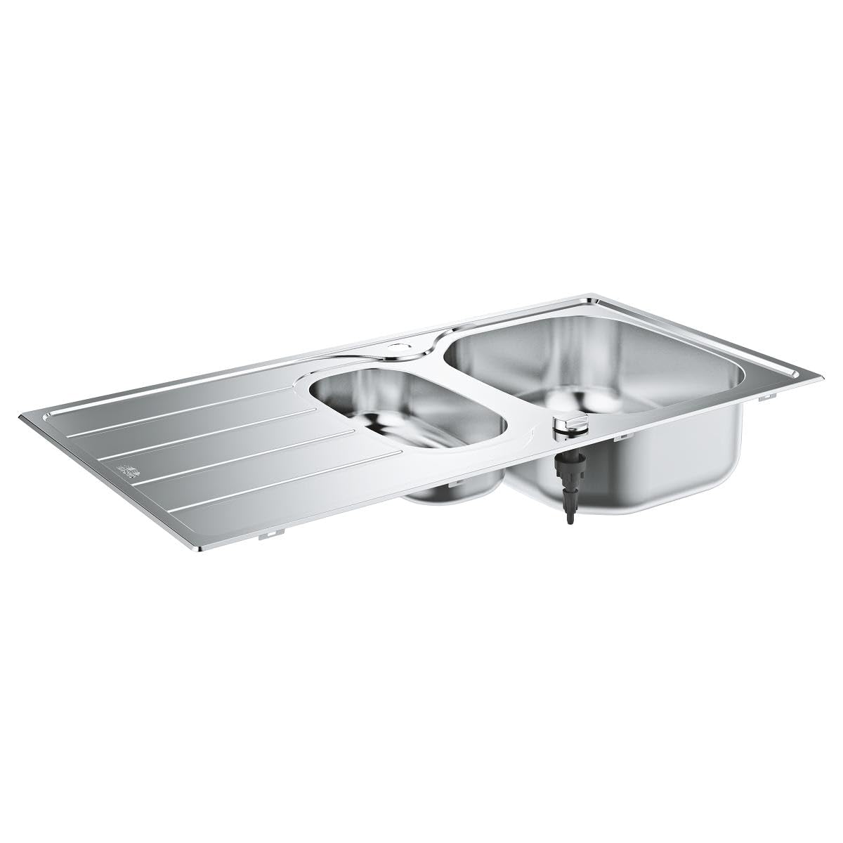 Grohe Stainless Steel K200 Kitchen Sink With Drainer, 1.5 Bowl Built-In, With Overflow And Automatic Waste Fitting, 965X500mm, 31564Sd1