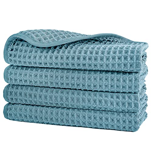Image of POLYTE 430 GSM Microfiber Lint Free Washcloth Face Towel, 13 x 13 in, 4 Pack (Waffle Weave)