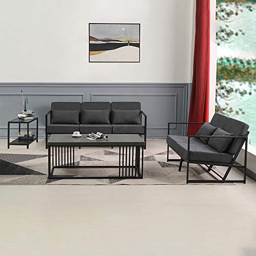 Mingone Sofa 3 Sitzer, Kleines Sofa, Küchensofa, Mehrsitzsofa, Sitzgruppe mit Metallgestell Leinenbezug, Retro-Stuhl, Couch für Wohnzimmer Küche(Grau, 168 x 72 x 72 cm) – Bild 3