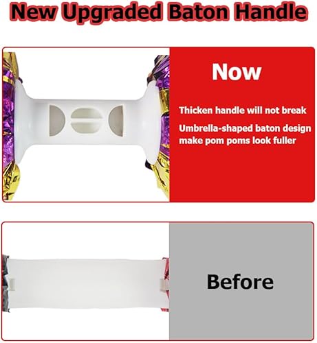Miniatura 3 de Hooshing - Paquete de 2pompones de animadora con mango tipo bastón, pompones para espíritu de equipo, deportes, bailes, animación, para niños,