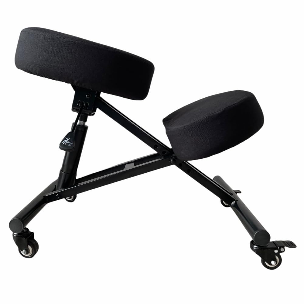 BLACK POINT O'KNEEL Basic Silla Ergonómica Profesional para arrodillarse de Lino para Oficina y Hogar, Silla Ergonómica de Rodillas. Silla Ergonómica (Funda de Lino Negro incluida)