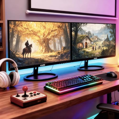Image of Kado Dual Monitor 2-Pack 27-inch 2560x1440 Quad HD Computer Monitor 75Hz | HDMI Office Gaming Hybrid Desk Setup, VESA Wall Mount Arm Mount Built-in Speakers, Panoramic Display Multi-tasking
