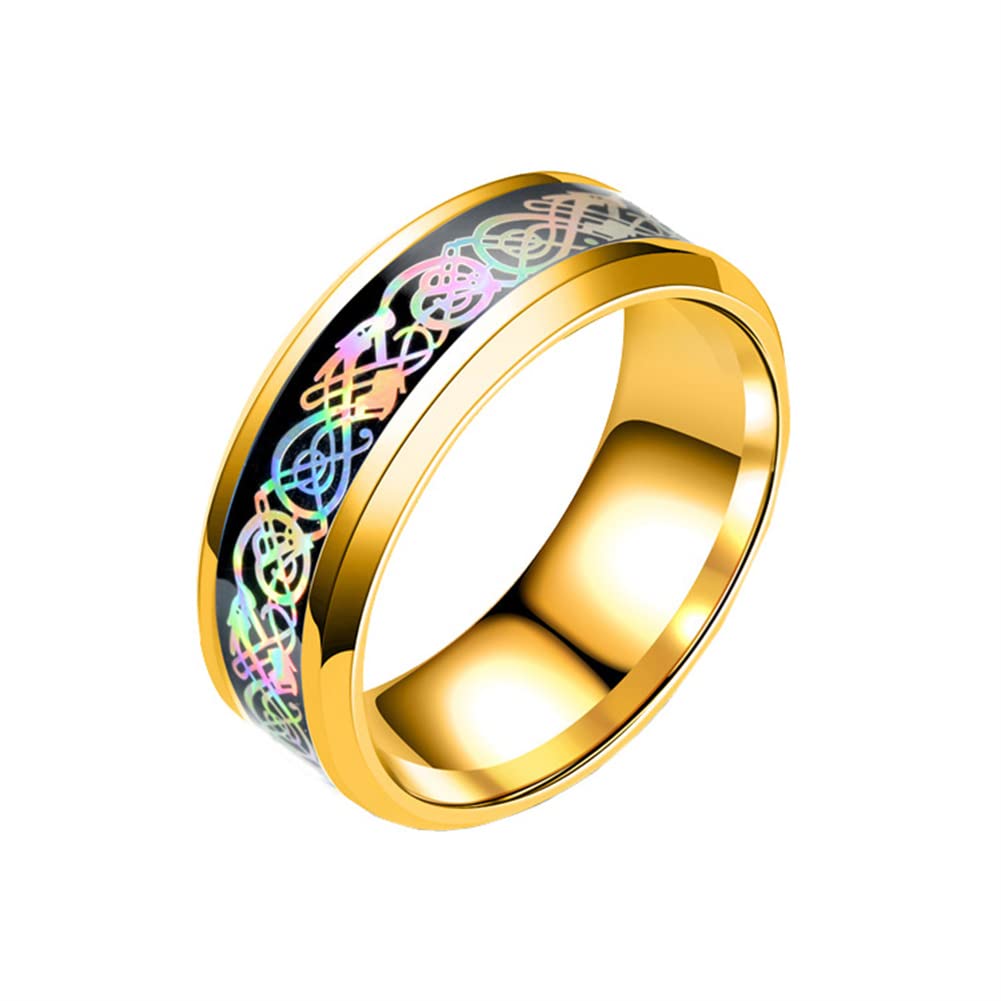 HIJONES Unisex Carbide Fiber Celtic Dragon Spinner Ring Wedding Spins Band