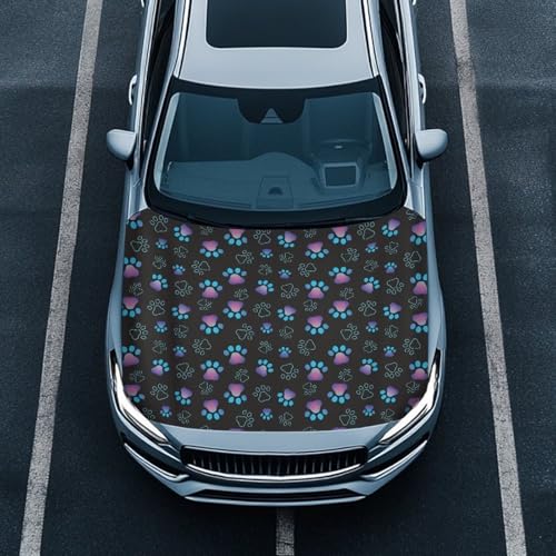 Image of Black Paw Prints Car Hood Cover Stretch Polyester Car Hood Protector Washable Automotive Accessories Suitable Most Automotive Pickup Sedans Trucks SUVs