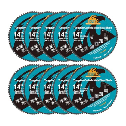 14 Inch 72T Metal Circular Saw Blade - 10-Pack EXFEIN Tungsten Carbide Tipped Saw Blade Arbor 1-3/16" for Metal Sheet or Pipe, Angle Iron, Rebar, Ferrous Metals, Non-Ferrous Metals