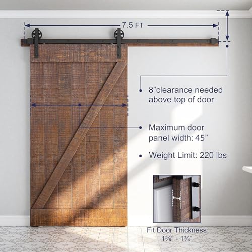 SMARTSTANDARD 7.5 Feet Heavy Duty Sliding Barn Door Hardware Kit, 4FT - 18FT, Black, Smoothly and Quietly, Simple and Easy to Install, Fit 42" -45" Wide Panel (Industrial Bigwheel Hangers) by SMARTSTANDARD - Used condition - Image 3
