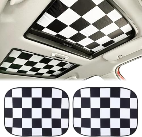 2pcs Foldable Sunroof Shade Sunshade Heat Isolate fit for Mini Cooper Clubman & Countryman R56 All Years Black and White Checker