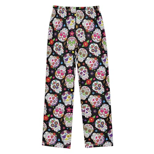 ZZXXB Mexican Skull Print Boys Long Pants Soft Trousers Elastic Waist Kids Lounge Bottoms with Pockets S-XL