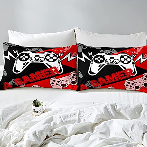 Gamer Duvet Cover For Boys&girls Single,Gaming Bedding Set For Kids Teens Youth Gamer Room Decor Video Game Comforter Cover,Reversible Red Black Gamepad Quilt Cover Aesthetic Bed Cover 1 Pillow Case - Image 4