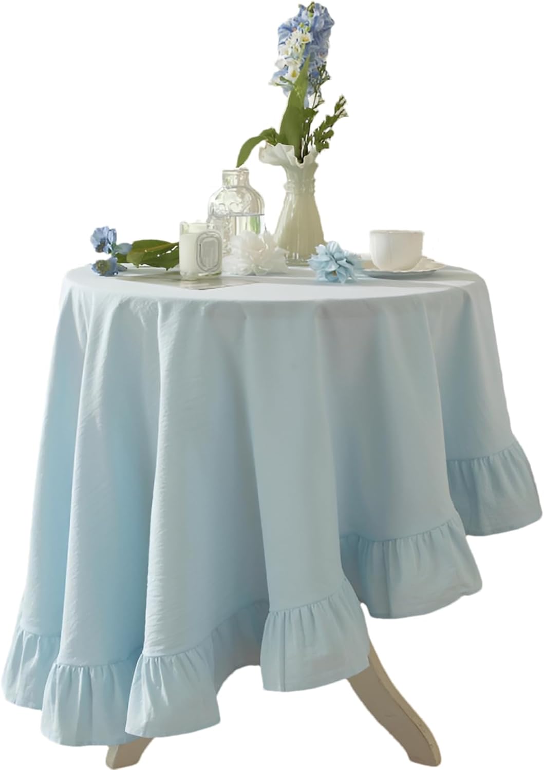 Amazon.com: apott Farmhouse Ruffle Tablecloth Cotton Blue Linen Table ...