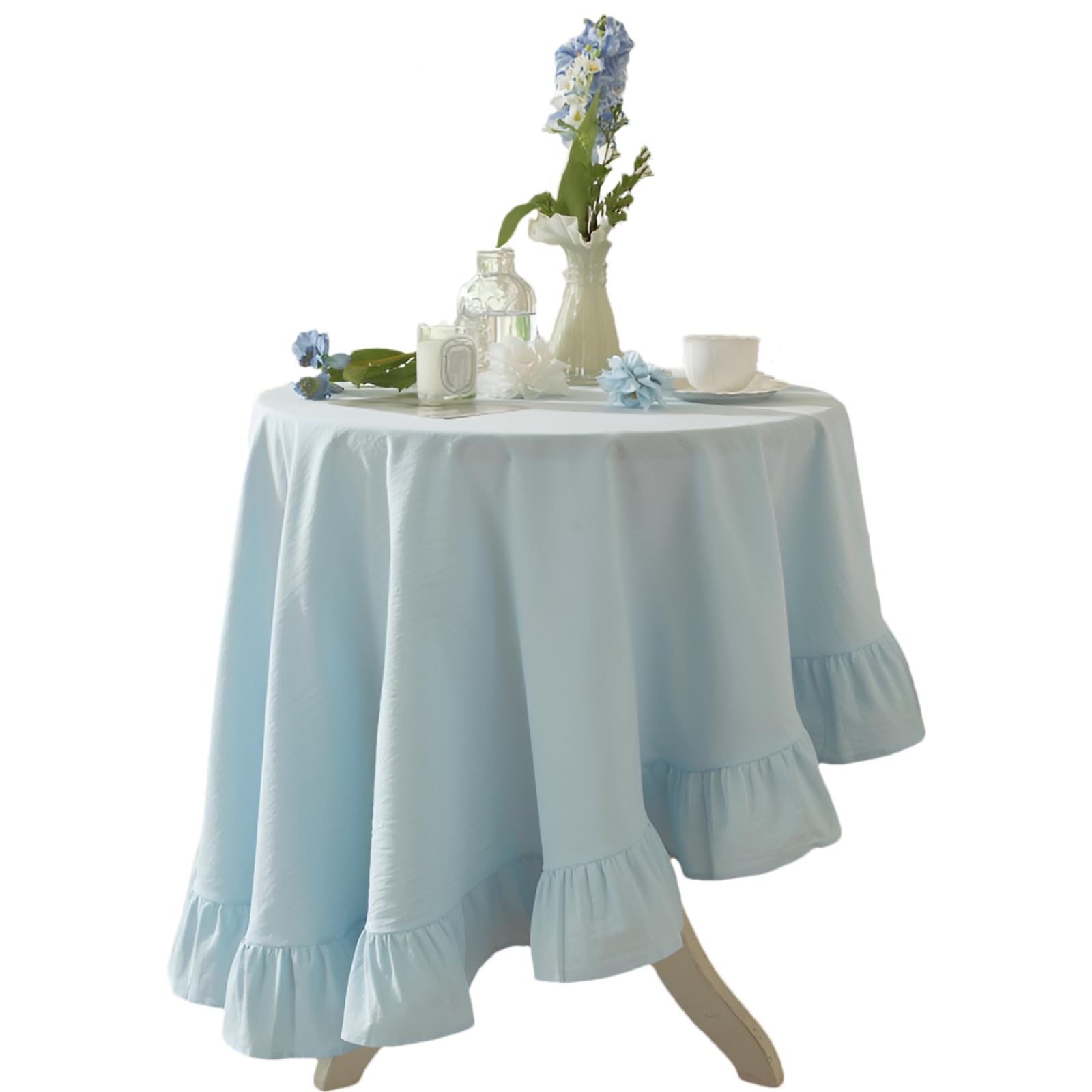 apott Blue Ruffle Tablecloth Rectangular Farmhouse Table Cover Flounce Chic Table Cloth Kitchen Linen Overlay for Party Wedding 55x39.5 Inch