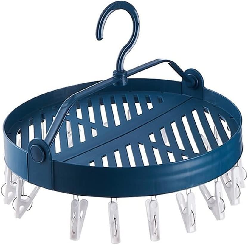 Round Two-Way Foldable Clothes Hanger Underwear Socks Multi-Purpose 360-degree rotatable 18 Clip Rack(Blue)