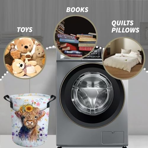 Image of Highland Cow Laundry Basket Gifts for Girls, Girls' Room Decor Baby Nursery Hamper Highland Cow Room Decor 17.7x13.7 Inch