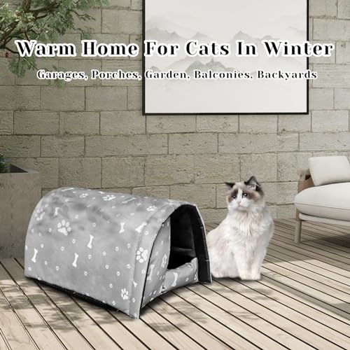 Image of Fhiny Stray Cats Shelter, Waterproof Outdoor Cat House Foldable Warm Pet Cave for Winter Wild Animal Tent Bed Anti-Slip Kitten Cave for Feral Cat Dog Puppy Weatherproof Grey-L