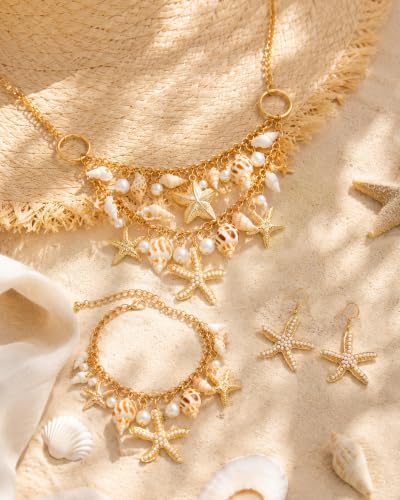 Juego de joyas de sirena ajustables con collar de conchas para mujer 5
