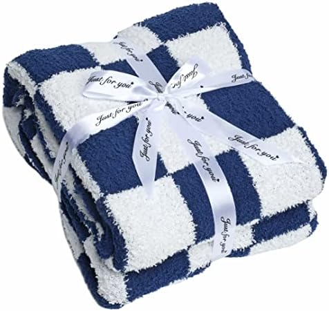 Luxury Fluffy Blanket Checkered Sky Blue Blanket Throw Lightweight Blanket - Super Soft Warm Cozy Microfiber Blanket for Chair, Sofa, Couch, Bed, Camping, Travel ( Sky Blue)