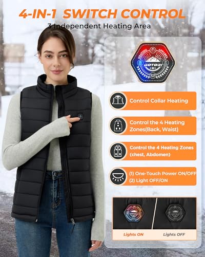 Image of Heated Vest Women, 9 Heating Zones, Horizontal Quilting, Nylon | 16000mAh 7.4V Battery, Womens Heated Vest for Winter Commuting, Hiking, Mountaineering, Fishing, Skiing, Cycling