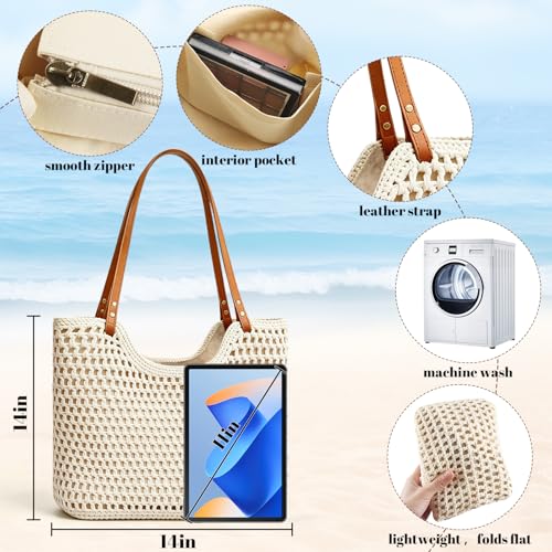Bolso de Playa Tejido para Mujer Beige miniatura 5